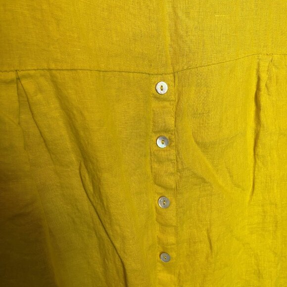 Terzo Millennio Italy Women Lagenlook Basic Linen Marigold Yellow Tunic Top L - Picture 5 of 10